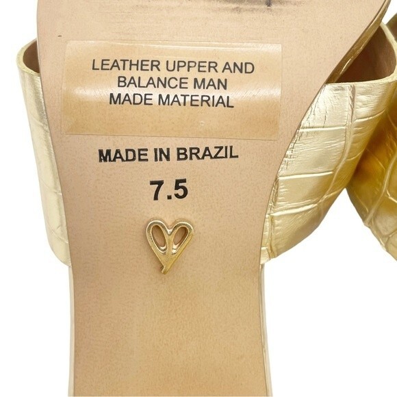Lulus Ybarra Metallic Gold Croc-Embossed Block Heel Leather Sandals Size 7.5 - Picture 14 of 16